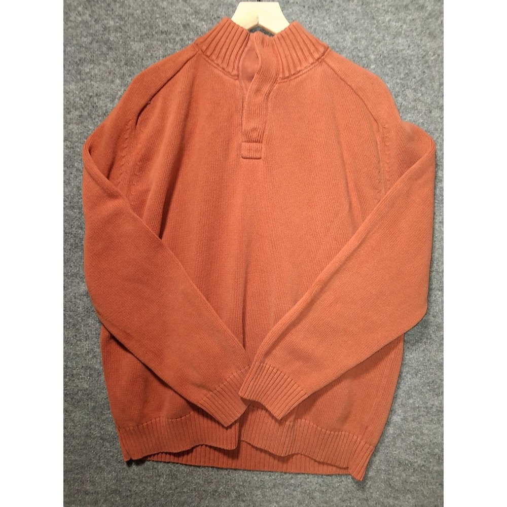 Merona Mens XXL Button Mock Neck Pullover Sweater Knit‎ 100% Cotton Rust Orange
